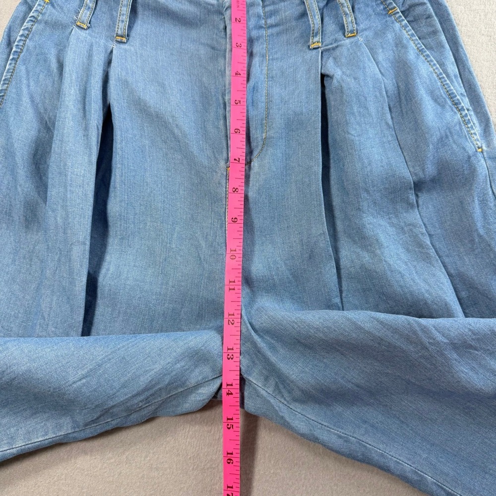 Chambray Wide Leg Jeans Womens 2 Blue Pleated Paperbag Waist Trousers Boho Chic - Picture 5 of 12